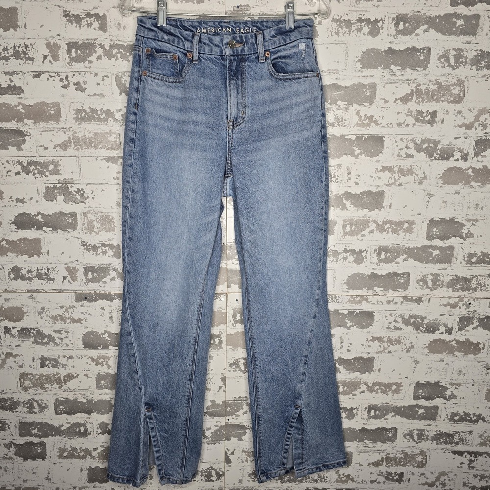 American Eagle Jeans Womens 4 Reg Curvy 90s Bootcut High Rise Slit Ankle Blue